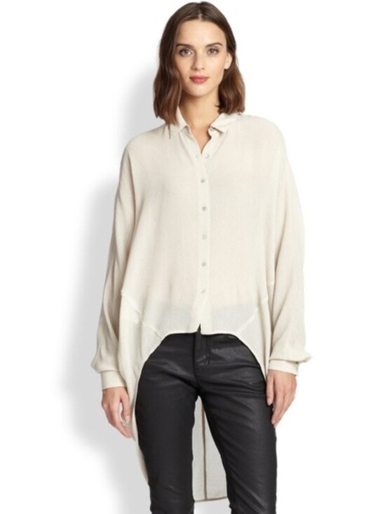 Eileen Fisher Tops - Eileen Fisher Button Front Silk Blouse Asymmetrical Cream Size XXS